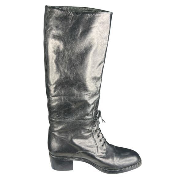 Vintage Charles David Black Leather Lace Up Riding Boots Size US 10 - Picture 4 of 13